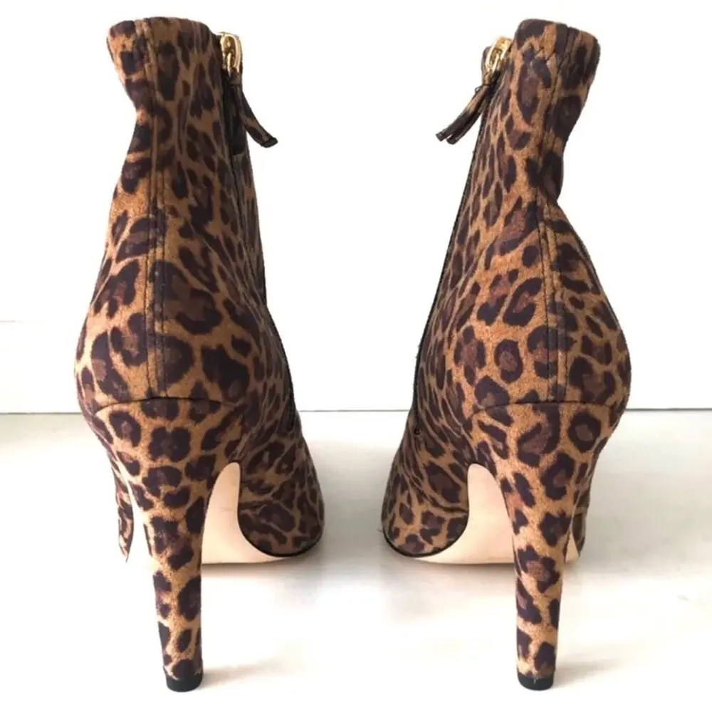 Good American The Icon Stiletto Heel Bootie Size 8 Leopard Print Pointed Toe New
